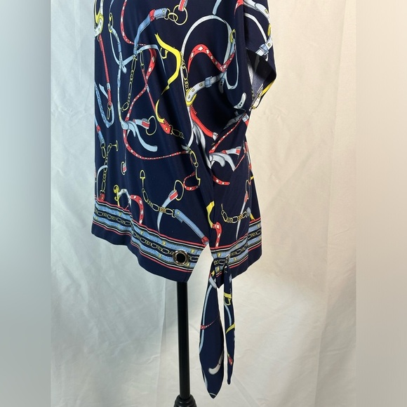 Rafaella Blue and Red Relaxed Tie Front Blouse - Picture 3 of 11